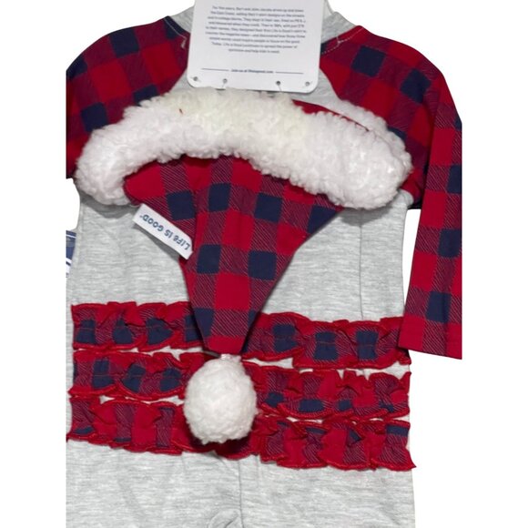 Life Is Good Infant Romper & Hat 2 Piece Set Infants 0/3M Red Buffalo Plaid - Picture 4 of 5